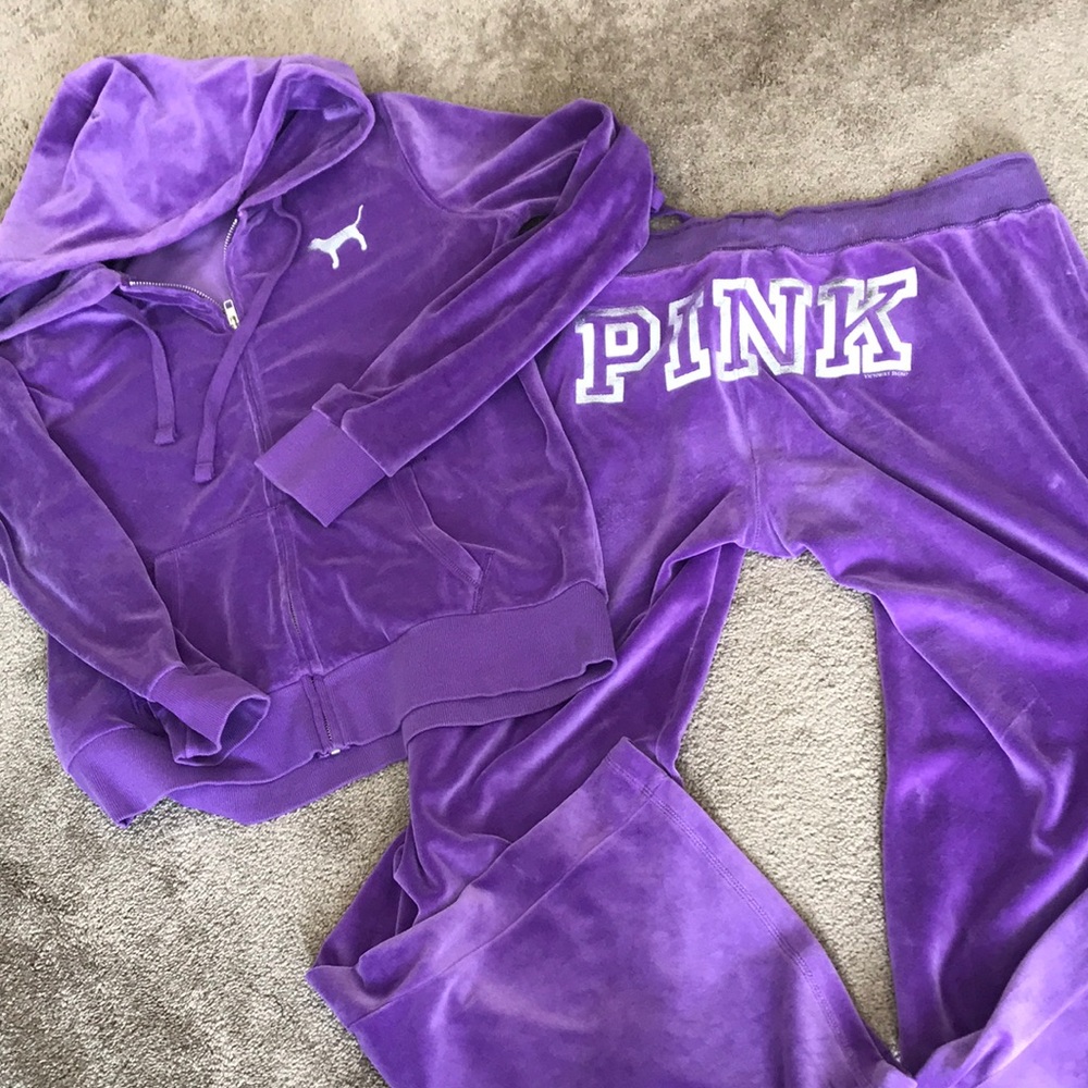Vintage Vs Pink plush velour tracksuit set
